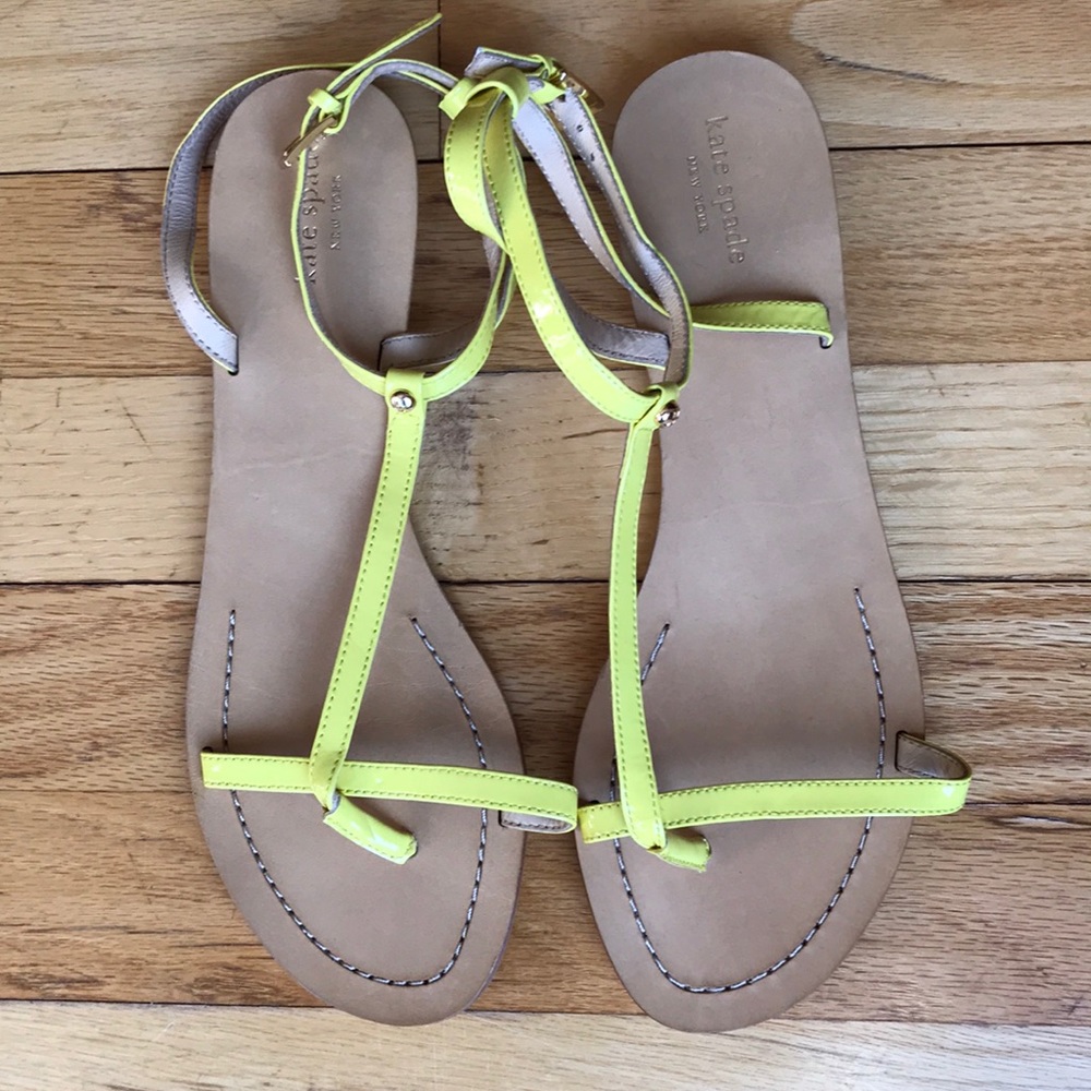 Kate Spade Neon Yellow Patent Flat Sandals, 8.5